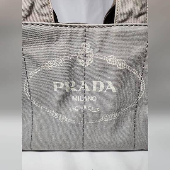 Prada Canapa denim hand tote medium size. Handles has slight discoloration. - Picture 16 of 16